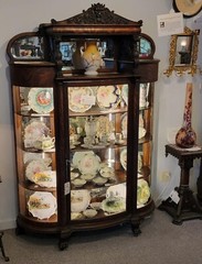 Antique Oak China Cabinet – Griffons supported canopy – original finish