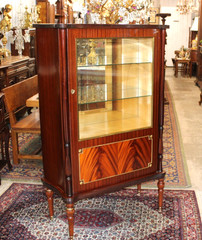 Antique French Louis XVI Flamed Mahogany Display Cabinet Glass Door