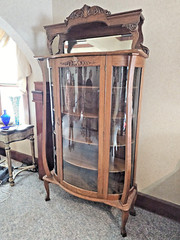 Antique Victorian Art Nouveau triple Curved glass Oak China curio cabinet