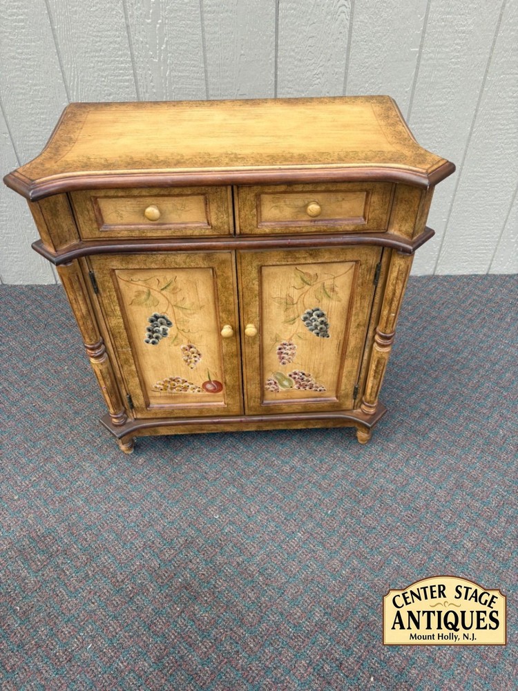 67582 Hand-Painted Tuscan Style Console Cabinet with Fruit Motif
