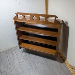 Vintage Art Deco Gothic Tudor Wall Curio Cabinet Shelf Sliding Doors Quatrefoil