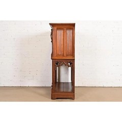 Antique Belgian Gothic Revival Carved Oak Bar Cabinet, Circa 1880s