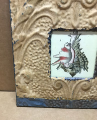 VTG Shabby Tan Photo 4″Sq. Tin Ceiling Metal Shabby Picture Frame Old 675-26B