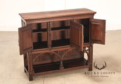 Antique Neo-Gothic Carved Oak Sideboard Server With Figural Panels