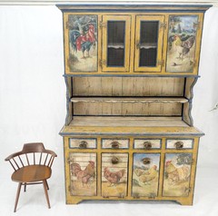 Rare Phenomenal Solid Teak Country Paint Decorated Painted Farm Style Cupboard