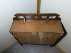 Vintage Art Deco Gothic Tudor Wall Curio Cabinet Shelf Sliding Doors Quatrefoil
