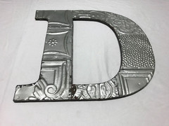 Decorative Salvaged Tin Ceiling 16″ Patchwork Silver Metal Letter D Old 1607-23B