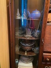 Antique Hutch Cabinet- stained glass