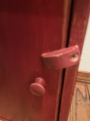 PRIMITIVE RED WOODEN STORAGE CABINET Farmhouse (2) Compartments Rustic 13.75”T