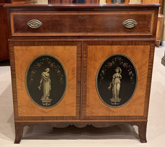 Adam Style Walnut & Satinwood Linen Cabinet with Painted Oval Panels