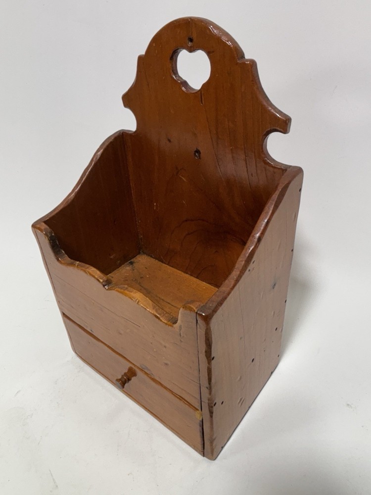 Vintage Wood Wall Candle Box Drawer Heart Cutout Primitive Country Decor Heart