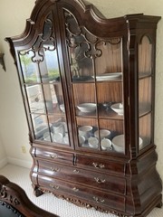 Vintage Dutch Burl Walnut Rococo Bombe China Cabinet Vitrine