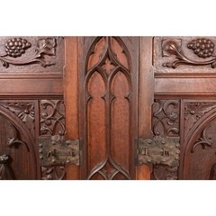 Antique French Gothic Revival Oak Bar Cabinet With Carved Figures, Circa 1890s