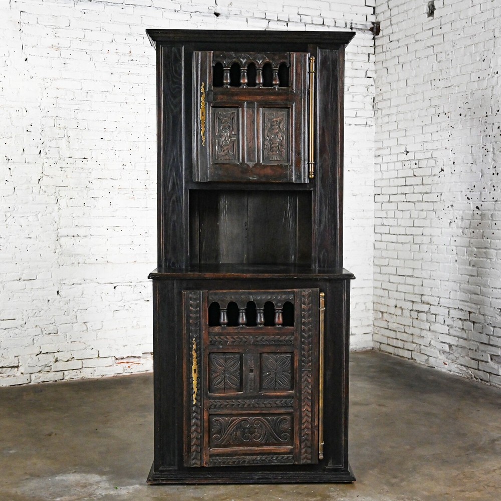 Vintage Spanish Colonial Revival Style Oak Cupboard Hutch Cabinet or Dry Bar