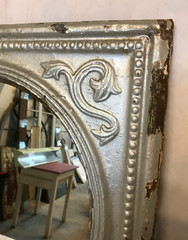 Vintage Decorative Salvaged Tin Ceiling 23″ SQ. Silver Metal Mirror Old 789-25B
