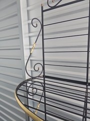 Vintage French Bakers Rack 3 Tier Scrolling Wrought Iron and Brass Etagere