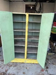 Antique 1800s Jelly Cupboard Cabinet Farmhouse Primitive Teal Yellow Paint 54”