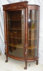 Antique Oak China or Curio Cabinet – Lion heads and claw feet