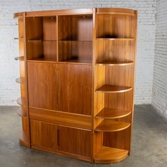 Scandinavian Modern Teak Lighted Bookcase Display or Entertainment Cabinet