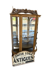 66656 Antique Victorian Bow Glass Curio Cabinet with Angel Cherub Backsplash