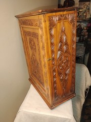 Fab Antique Arts & Crafts Wood Dutch Wall Cabinet Intricate Hd/Carved MUST SEE