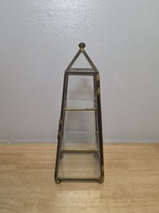Vintage Brass & Glass 9.5″ Obelisk Pyramid 3 Tier Curio Cabinet