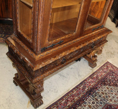 French Antique Oak Wood Renaissance Display Cabinet With 2 Shelf