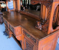 Antique Highly Carved Victorian Oak Sideboard – original finish