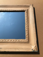 VTG Decorative Salvaged Tin Ceiling Shabby 23″SQ. Tan Metal Mirror Chic 1253-26B