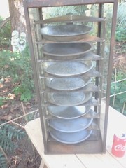 ANTIQUE PRIMITIVE COUNTRY STORE TIN PIE PAN SAFE SCREEN CUPBOARD DISPLAY CABINET