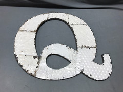 Decorative Salvage Tin Ceiling 16″ Patchwork White Metal VTG Letter Q 1791-24B