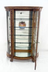 Fine Carved Tiger Oak Lion Feet & Head Curved Glass China Cabinet c1880s MINT!