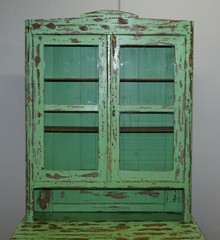 HAND PAINTED VICTORIAN DISTRESSED GREEN DRESSER BOOKCASE OR KITCHEN CUPBOARD