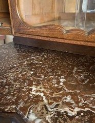 antique hutch cabinet – marble top, beveled glass doors and beveled mirror.