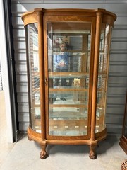 Antique Larkin Oak China Cabinet Quarter Sawn Curved Glass Claw Feet c1910