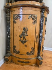 Egyptian Antique Golden Birdseye Maple Ormolu Covered Corner Cabinet