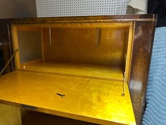 Aase Dreieri Mobler 1930’s brown and blond bird’s eye wood bar cabinet