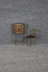 Oscar Bach Style Faux Tortoise Shell Bronze Demilune Cabinet Console & Chair
