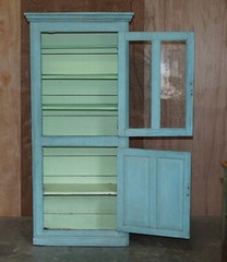 HAND PAINTED ANTIQUE VICTORIAN CIRCA 1860 PINE HOUSEKEEPERS CUPBOARD LINEN POTS