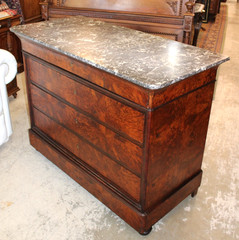 French Antique Tiger Mahogany Louis Philippe Marble Top Chest / Sideboard