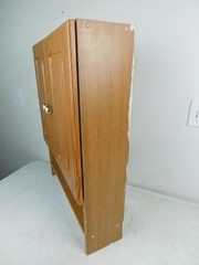 Wall Mount Vanity Medicine Storage Cabinet 2 Door Towel Rack Oak Finish Cupboard