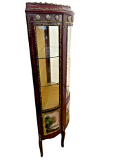 Vintage French Curio China Cabinet Vitrine Demilune Lighted locking curved glass
