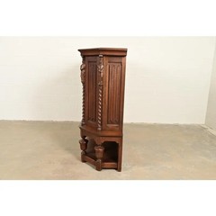 Antique French Gothic Revival Oak Bar Cabinet With Carved Figures, Circa 1890s