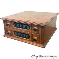 Antique goff ‘ s Braid spool cabinet Victorian walnut country store 2 drawer