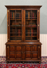 Antique English Large Bookcase Bookshelf Cabinet Double Door Glass Oak c. 1910s