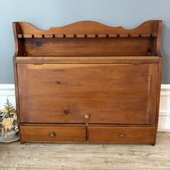 Antique Wood Silverware Wall Storage Cabinet W 2 Drawers Flatware Chest RARE VTG