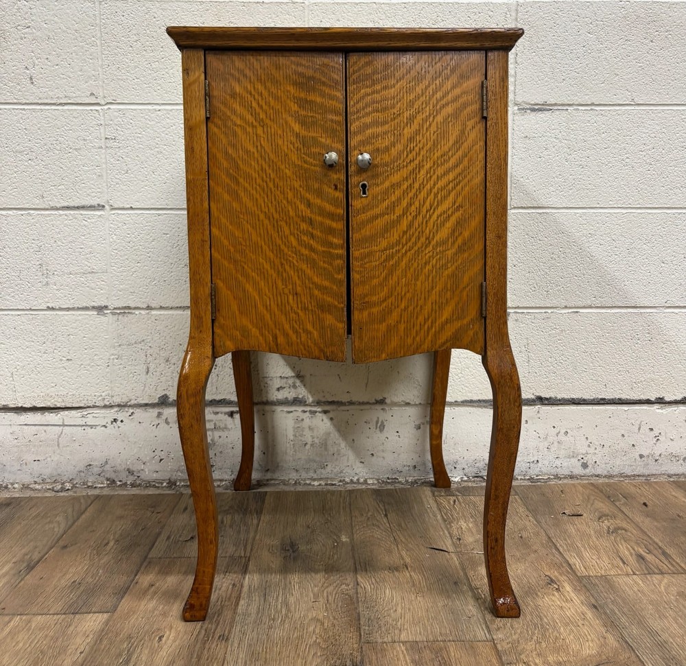 Antique Quarter Sawn Tiger Oak Music Cabinet Record Cabinet Side Table