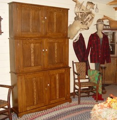 19th c. Butternut Grain Decorated 3 Piece Stacked, Graduating Cabinet