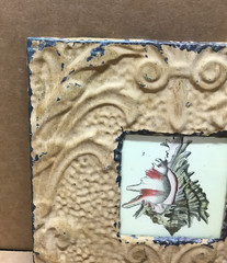 VTG Shabby Tan Photo 4″Sq. Tin Ceiling Metal Shabby Picture Frame Old 675-26B