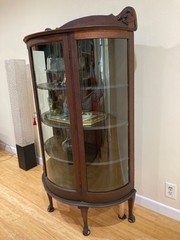 Unique Antique Curved (Bow) Glass China and Curio Cabinet